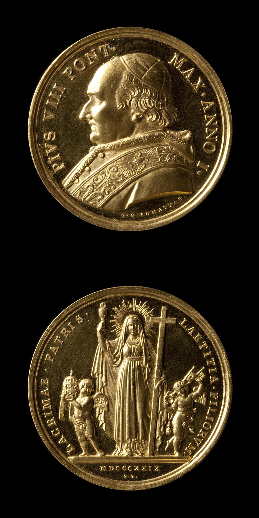 Medaljens forside: Pius 8. Medaljens bagside: Religionen, F74