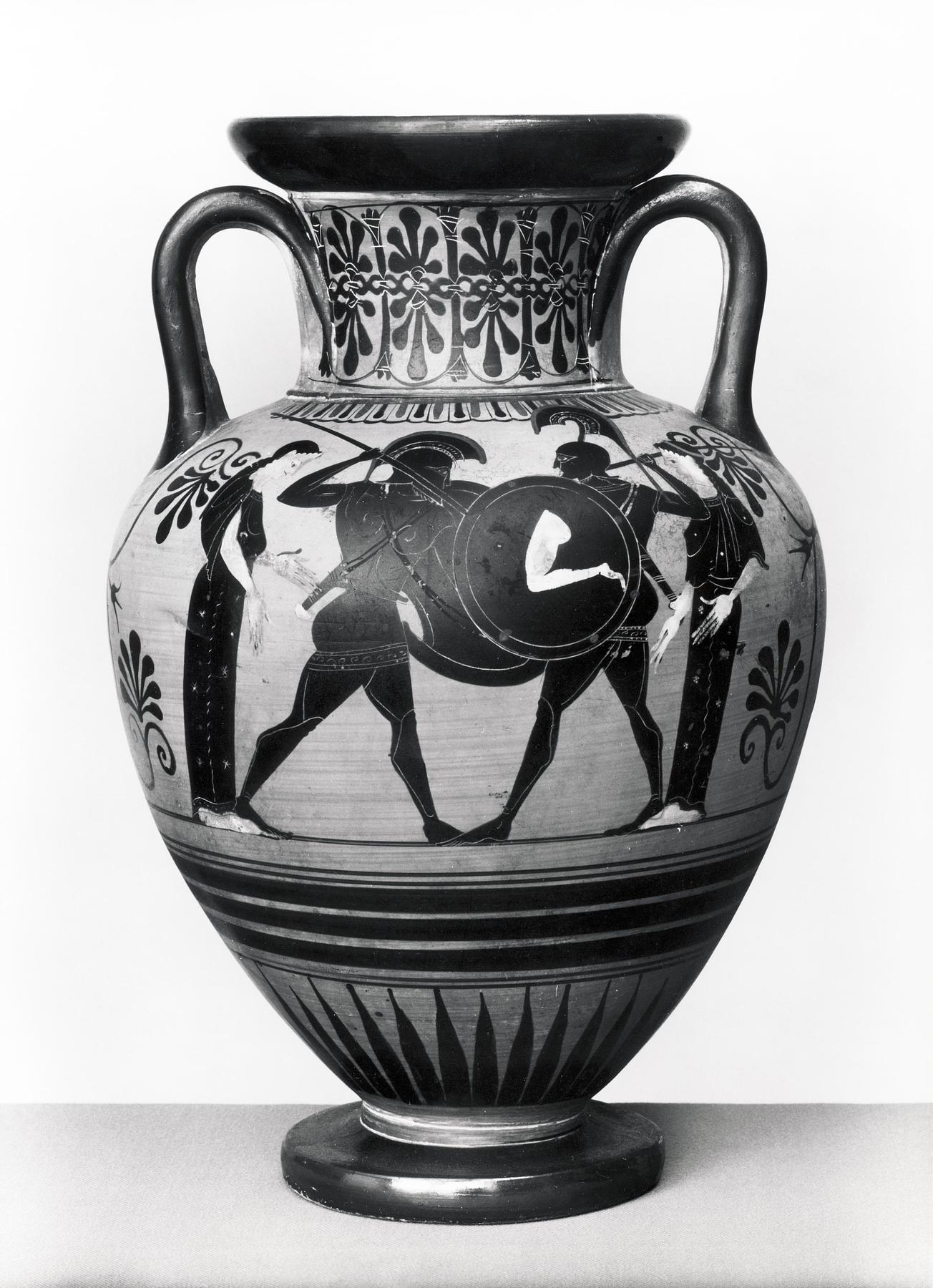 Amfora med Achilleus og Memnon i kamp (A) og krigere, der tager afsked (B), H552