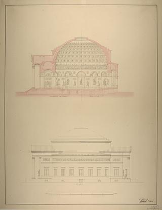 D830 Museum to Thorvaldsen, Project Suggesting to Use the Uncompleted Frederik's Church in Copenhagen, Section and Elevation