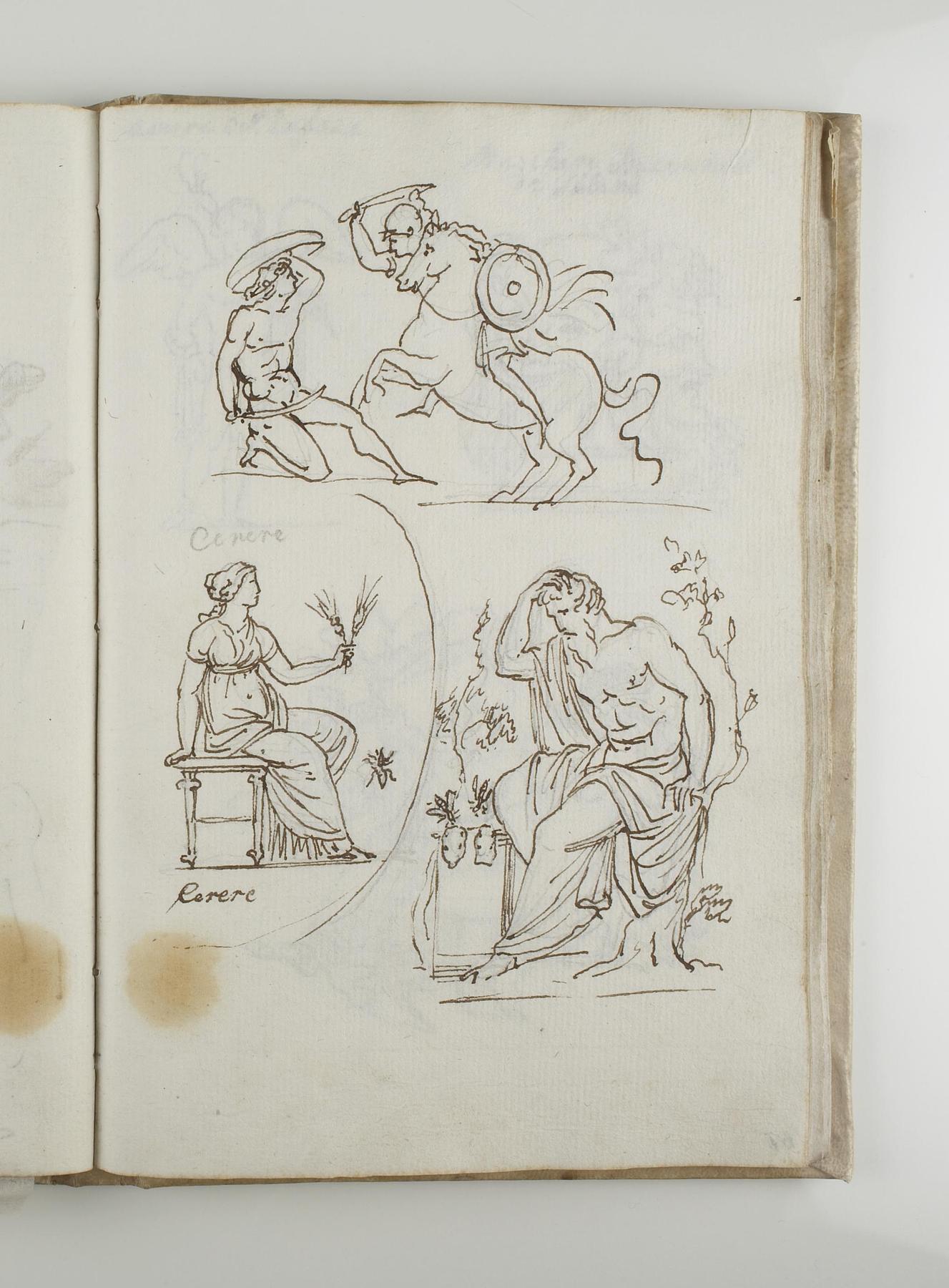 Rider and warrior fighting. Ceres. Philosopher seated, C563,24v