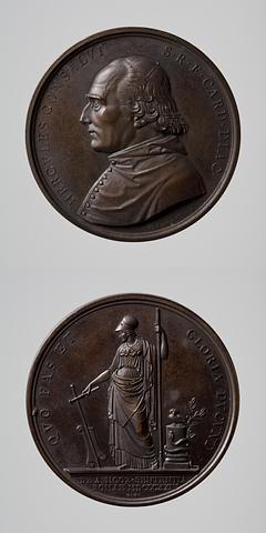 F71 Medaljens forside: Ercole Consalvi. Medaljens bagside: Minerva