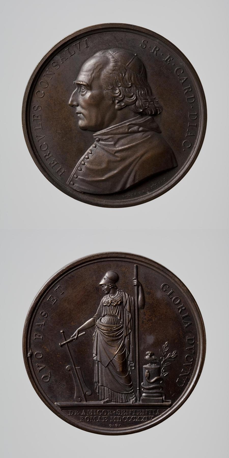 Medaljens forside: Ercole Consalvi. Medaljens bagside: Minerva, F71