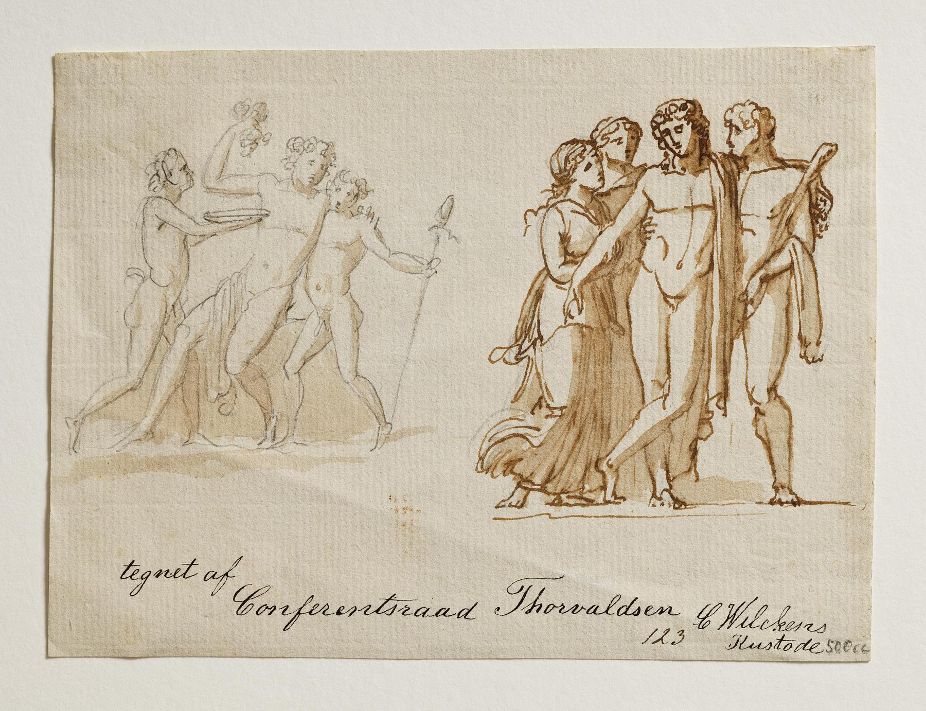 Bacchus and Two Fauns. Bacchus, Hercules, and Two Women, C809r