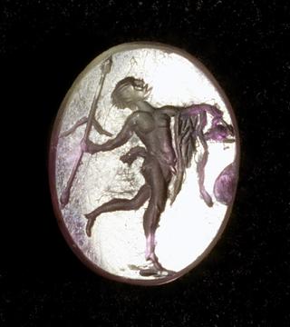 I384 Satyr with a drinking cup and a thyrsus staff