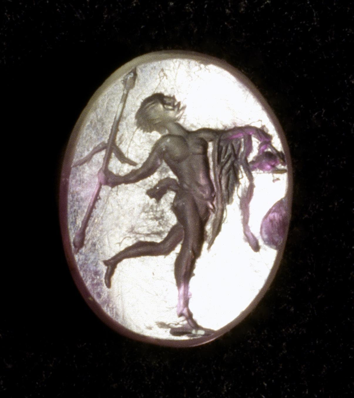 Satyr with a drinking cup and a thyrsus staff, I384