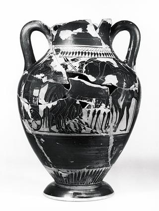 H555 Amfora med Dionysos og silener (A) og krigere, der tager afsked (B)