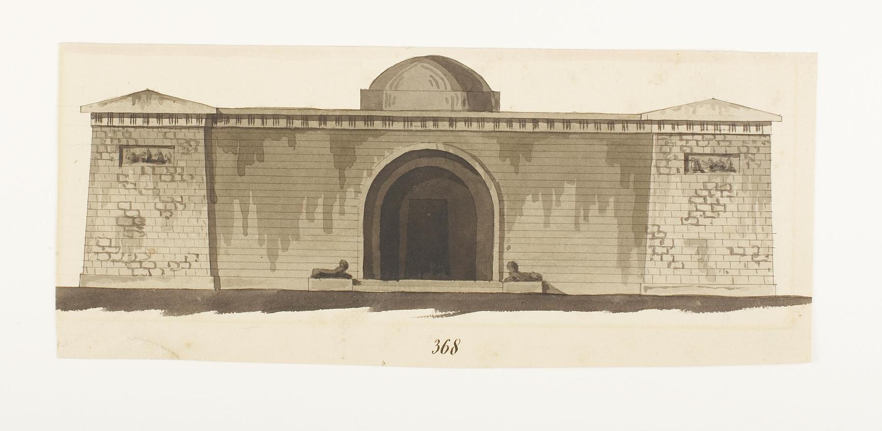 Udkast til et mausoleum eller gravkapel i antik stil, opstalt af facade, D856