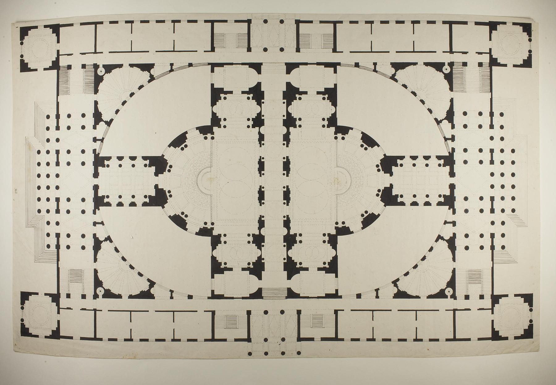 Project for City Hall and Court House in Roman Style, Ground Plan, D853