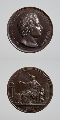 F80 Medaljens forside: Arkæolog Ennius Quirinus Visconti. Medaljens bagside: Historien