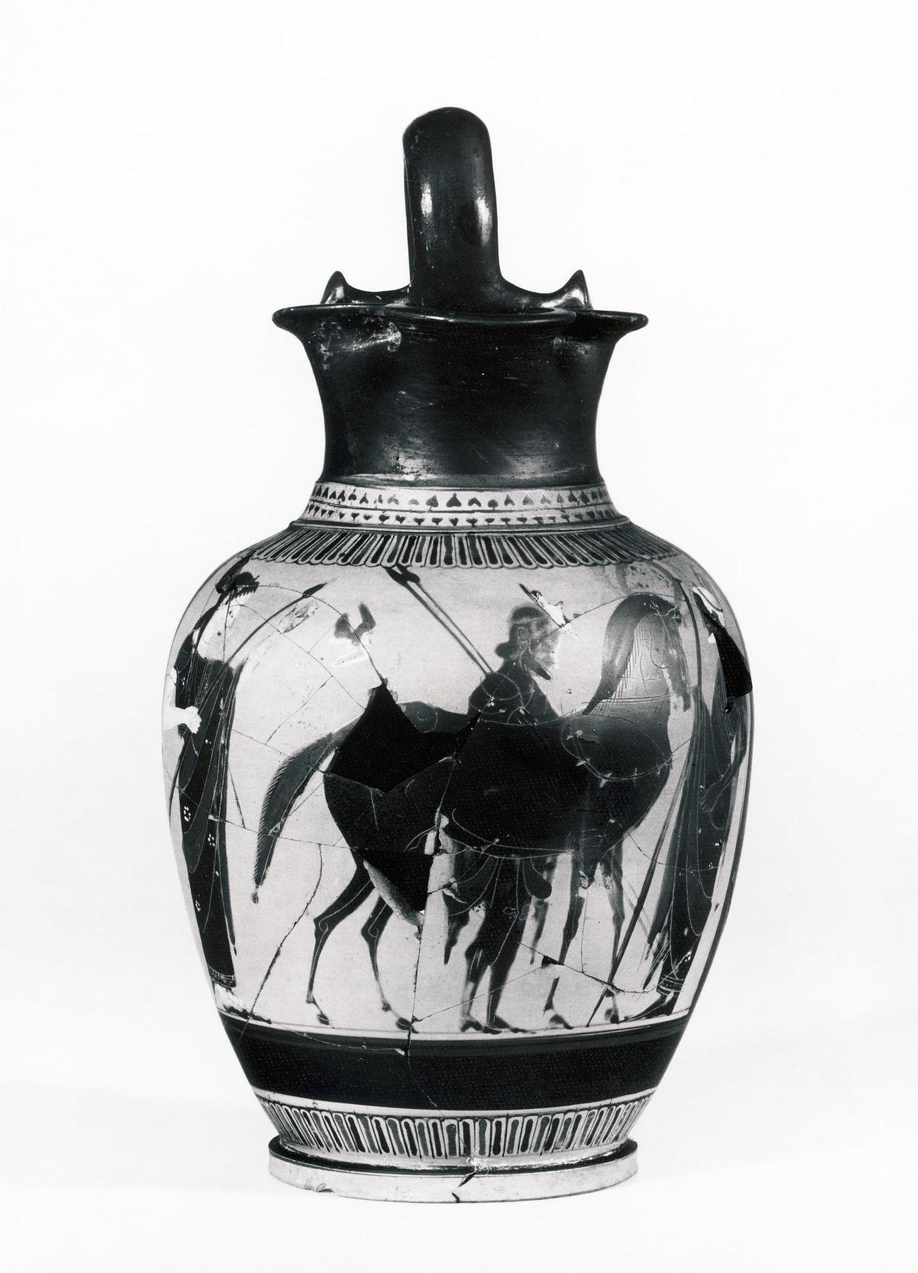 Oinochoe with two men and a woman in a departure scene, H565