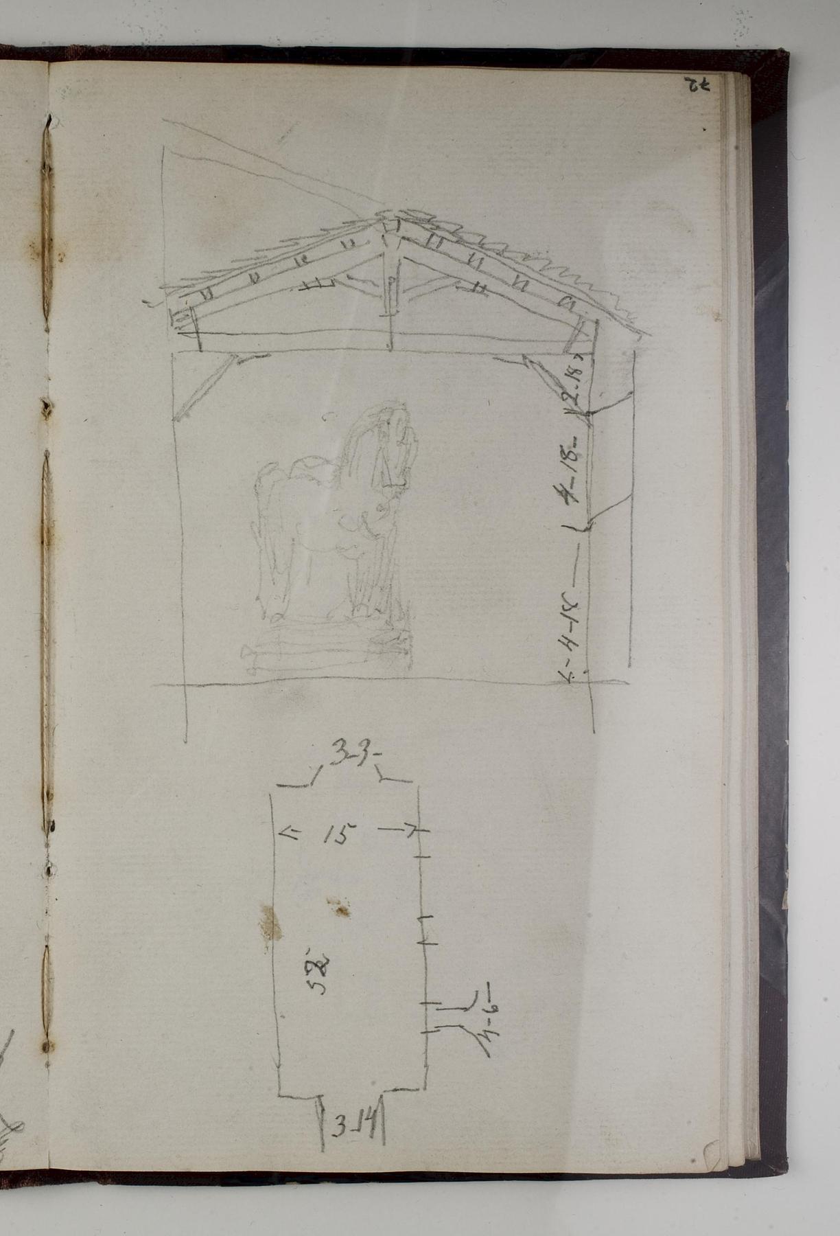 Survey of Thorvaldsen's Large Studio in Rome, Plan and Section, D1778,72