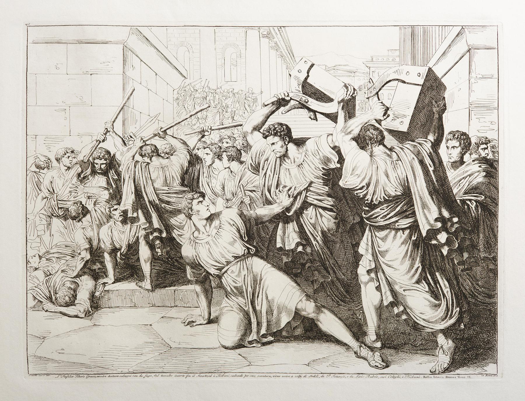 L'Infelice Tiberio Gracco, mentre tentava salvarsi con la fuga, da tumulto insorto fra il Senato, ed i Tribuni, E943,71