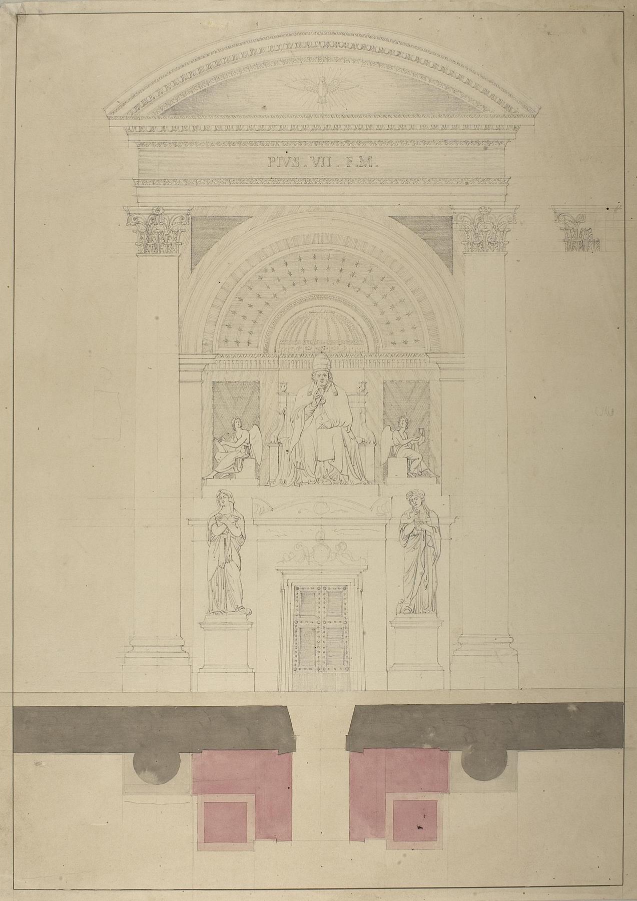 Opstillingsforslag for monument over Pius 7., grundplan og opstalt, D1528