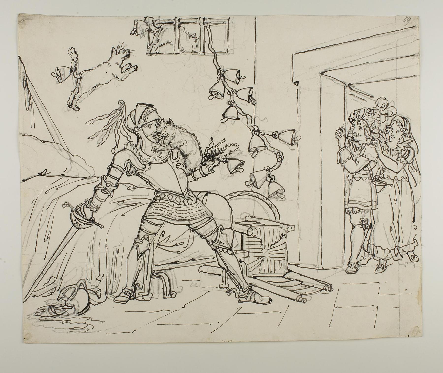 En kat sætter klørne i Don Quixotes næse, D614