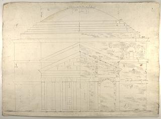 D1077 Pantheon, Elevation of the Facade and half Longitudional Section of the Entrence Hall