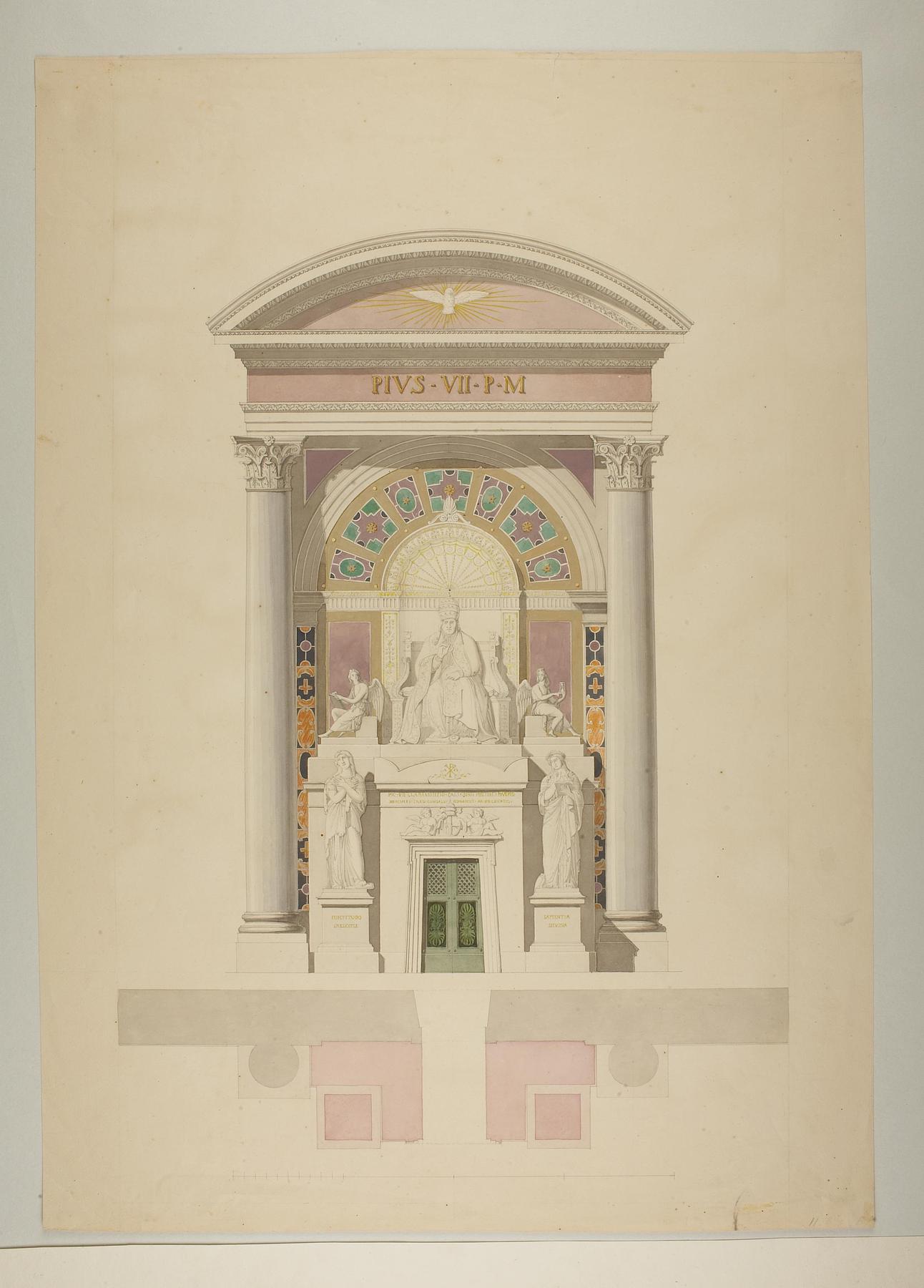 Opstillingsforslag for monument over Pius 7., grundplan og opstalt, D1531