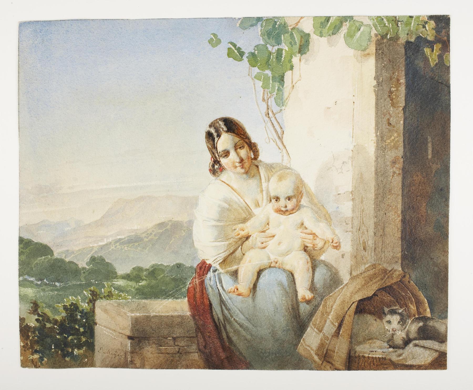 Italienerinde med sit barn på skødet, D848