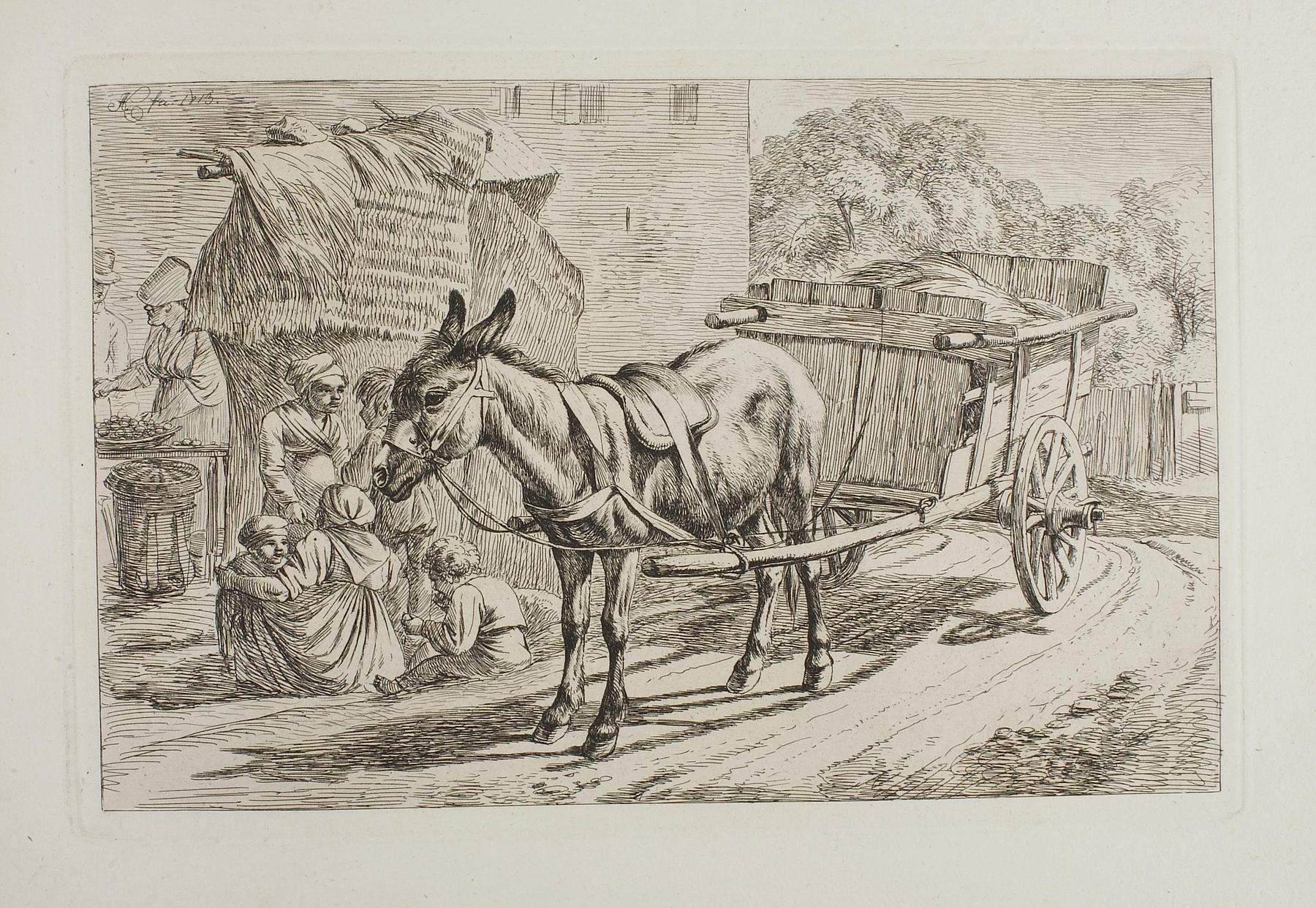 Donkey Harnessed to a Cart, E665,2
