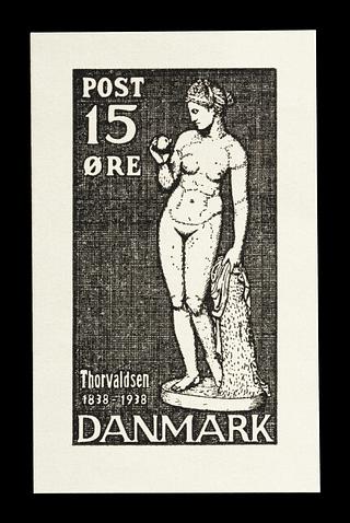 E2341,2 Prøvetryk af udkast til et dansk frimærke med Thorvaldsens Venus med æblet