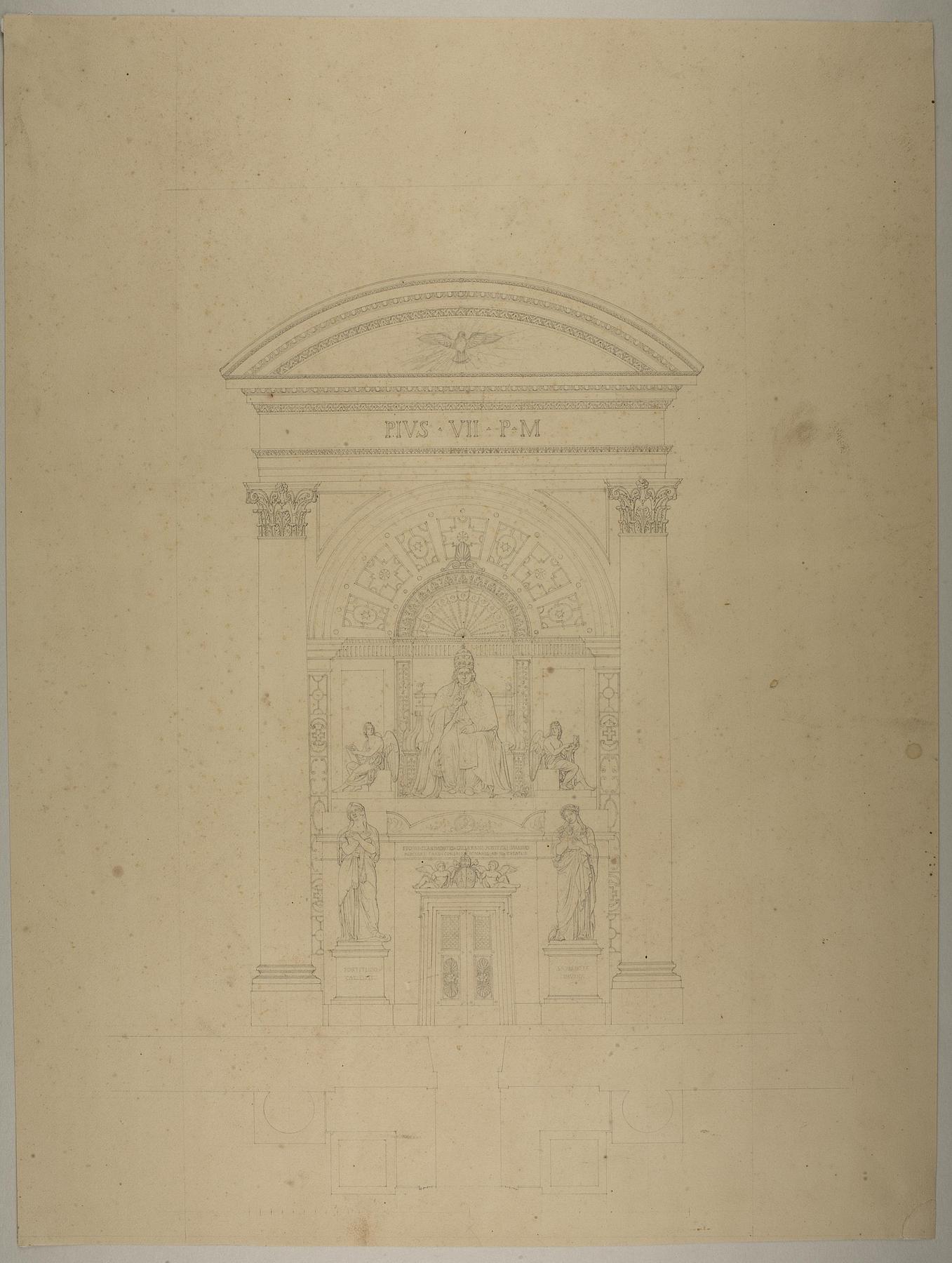 Opstillingsforslag for monument over Pius 7., grundplan og opstalt, D1530