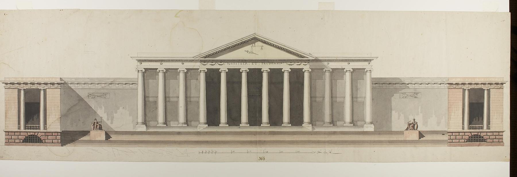 Råd- og Domhus i romersk stil, opstalt af facade, D852