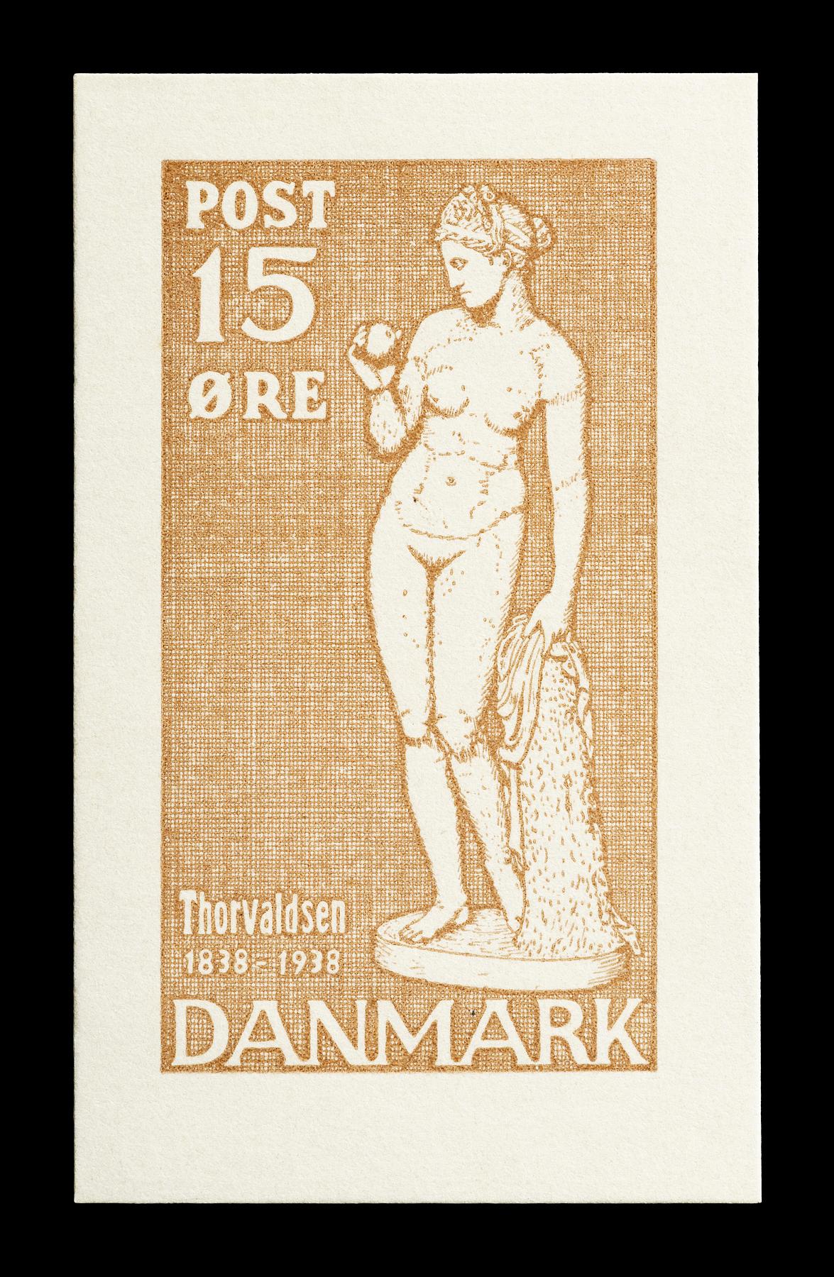 Prøvetryk af udkast til et dansk frimærke med Thorvaldsens Venus med æblet, E2341,10