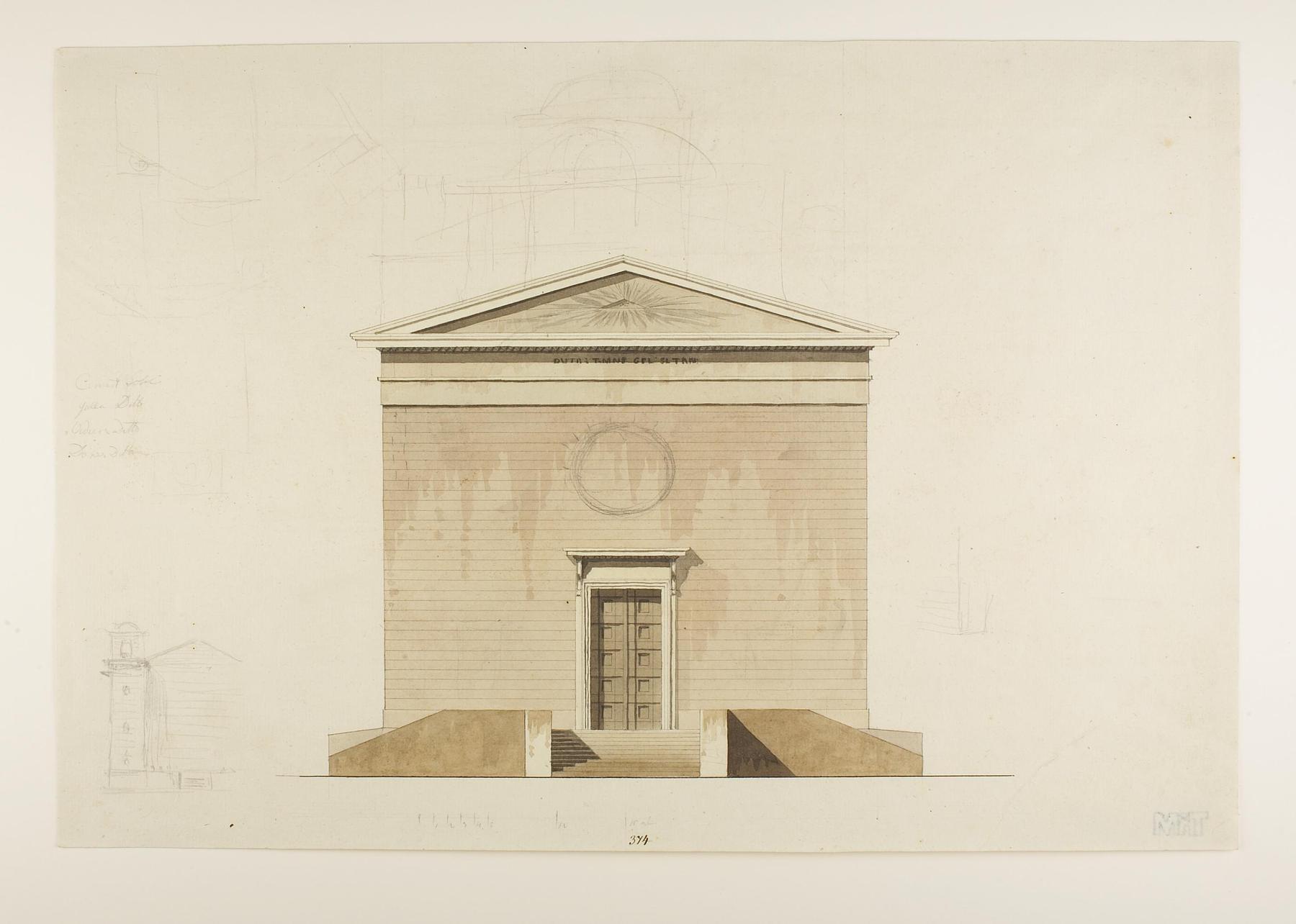 Udkast til et mausoleum eller gravkapel i antik stil, opstalt af facade, D862