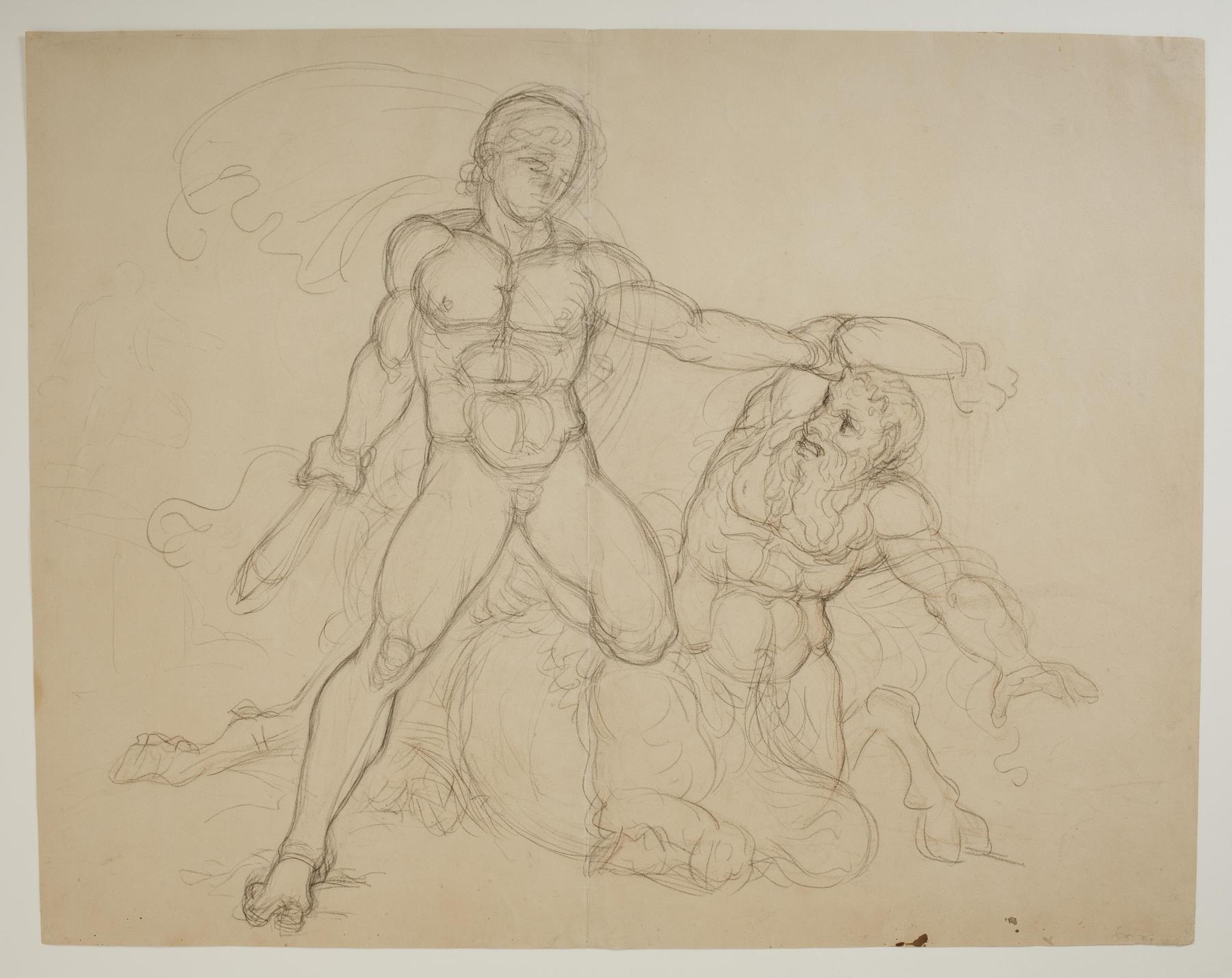 En hero (Theseus?) i kamp med en kentaur, C701