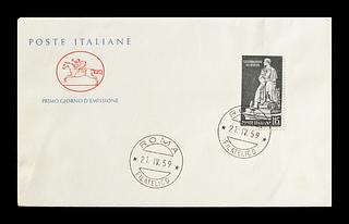 E2363 Førstedagskuvert med italiensk frimærke med Thorvaldsens statue af George Gordon Byron