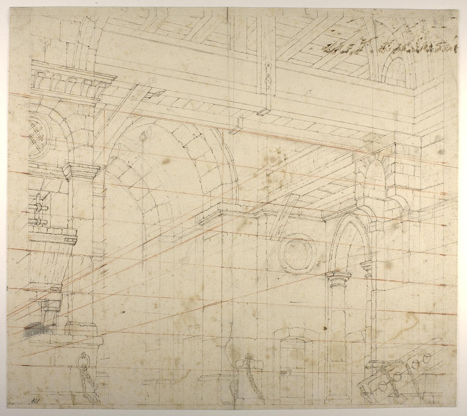 Prison from the Middle Ages, Perspective drawing for a Theatre docoration, D913