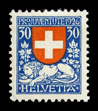 E2362 Schweizisk frimærke med Thorvaldsens Døende løve (Schweizerløven)