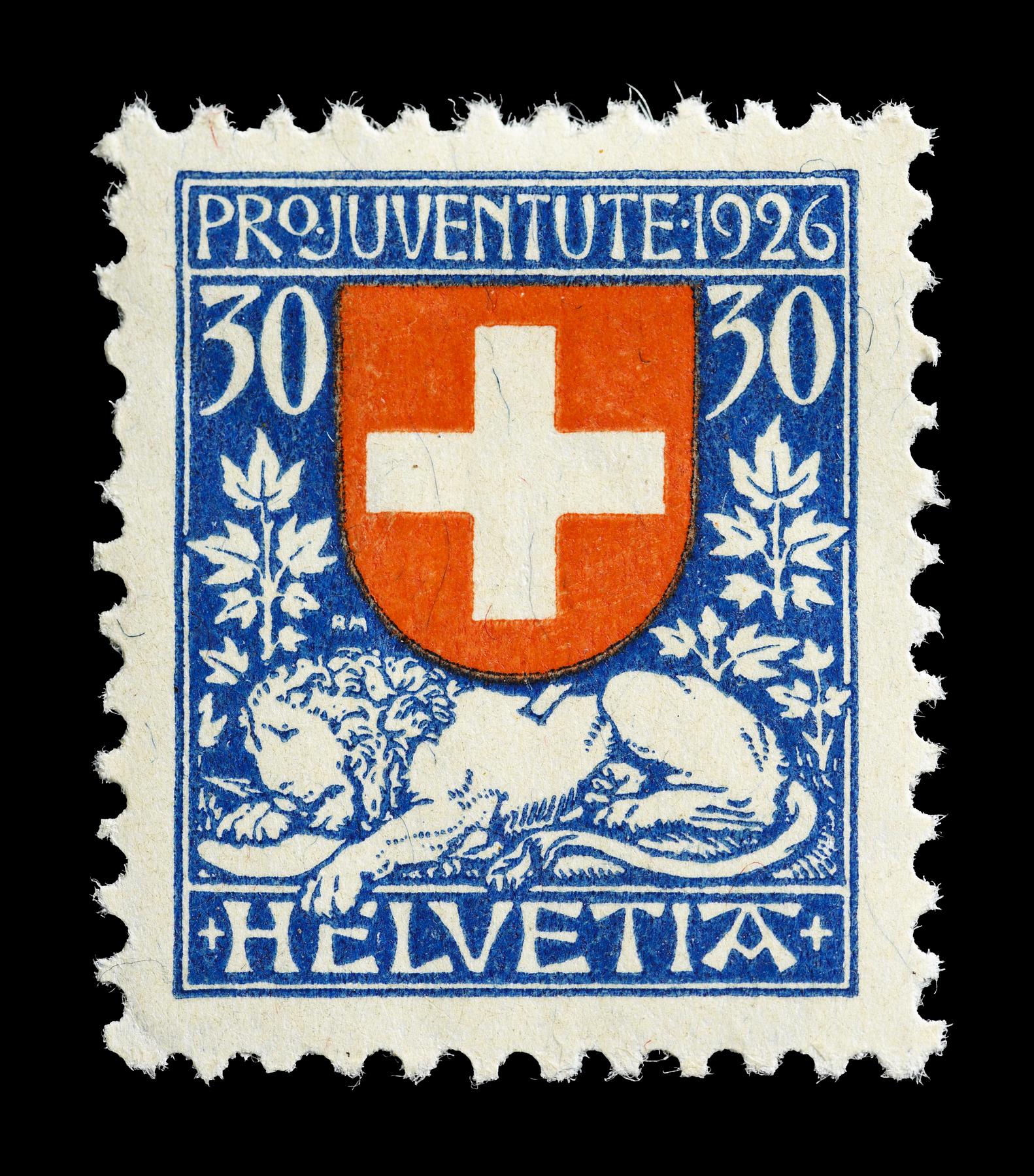 Schweizisk frimærke med Thorvaldsens Døende løve (Schweizerløven), E2362