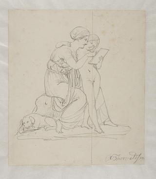 C1057 Mother seated with her child and a dog