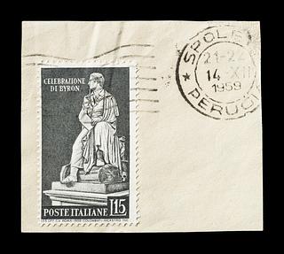 E2364 Italiensk frimærke med Thorvaldsens statue af George Gordon Byron