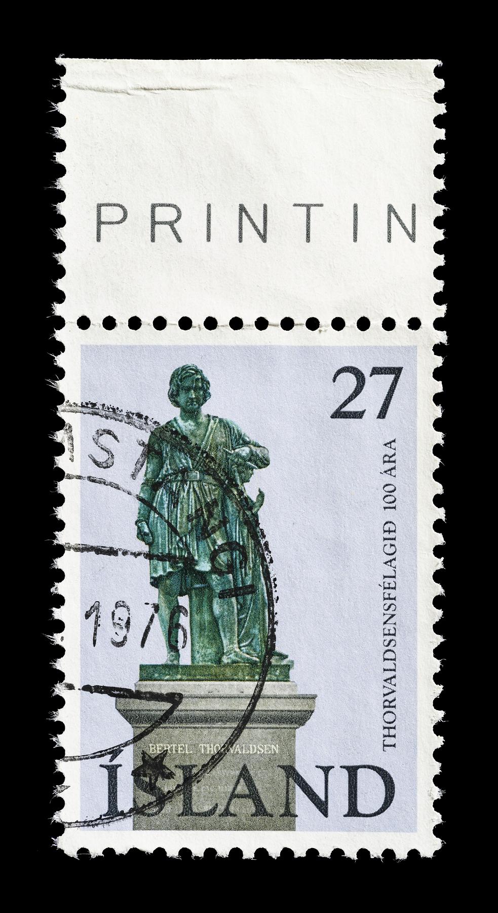 Islandsk frimærke med Thorvaldsens selvportrætstatue, E2366