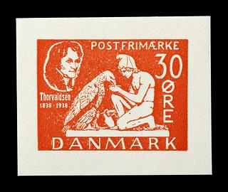 E2369 Prøvetryk af udkast til et dansk frimærke med Thorvaldsens Ganymedes med Jupiters ørn