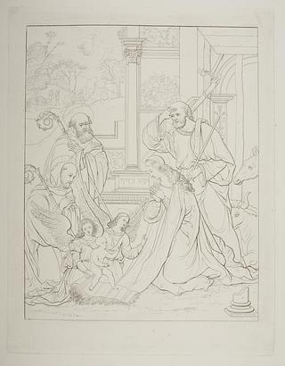 E1675 Tilbedelsen af Jesusbarnet med Sankt Benedikt og Sankt Alberic af Citeaux