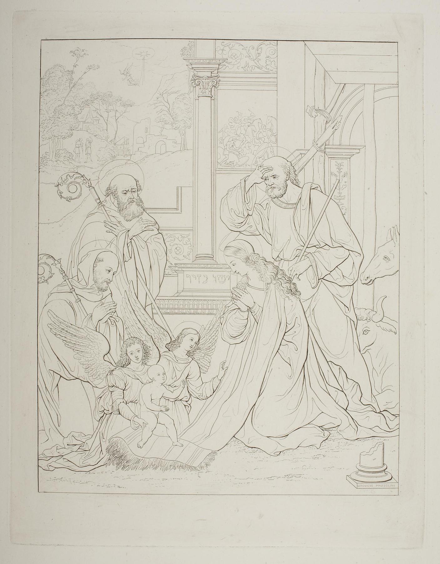 Tilbedelsen af Jesusbarnet med Sankt Benedikt og Sankt Alberic af Citeaux, E1675