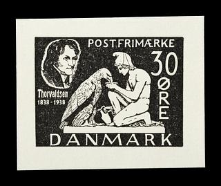 E2371 Prøvetryk af udkast til et dansk frimærke med Thorvaldsens Ganymedes med Jupiters ørn