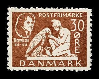 E2341,26 Prøvetryk af udkast til et dansk frimærke med Thorvaldsens Ganymedes med Jupiters ørn