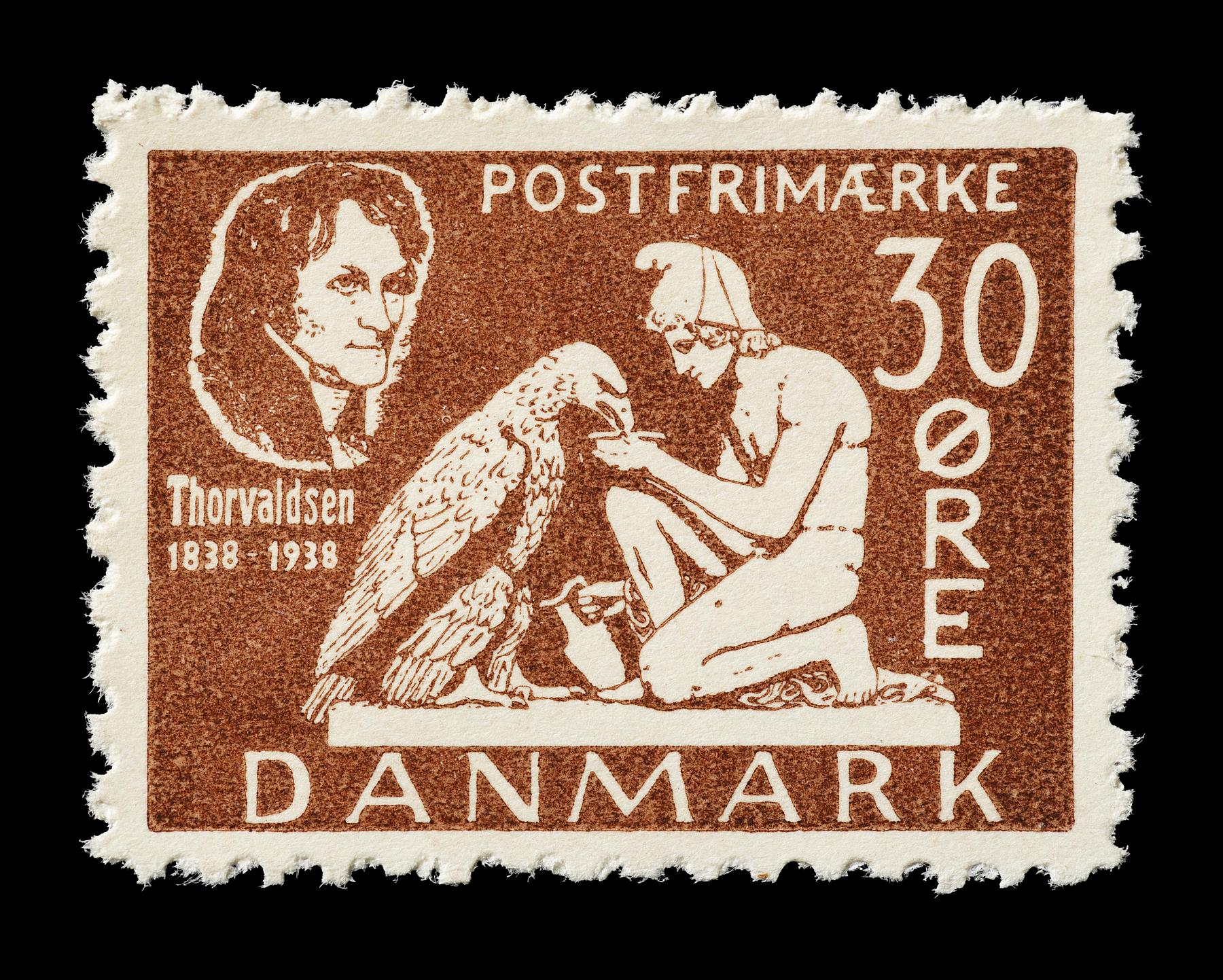 Prøvetryk af udkast til et dansk frimærke med Thorvaldsens Ganymedes med Jupiters ørn, E2341,26