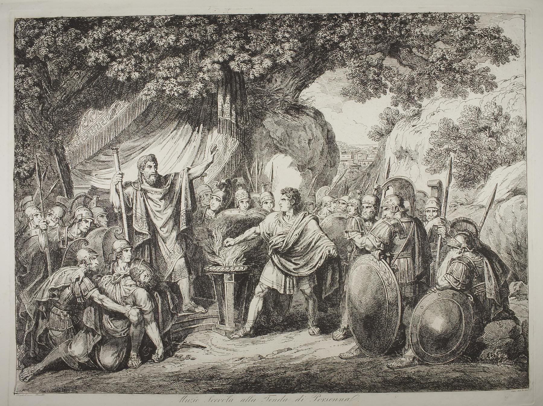Gaius Mucius Scaevola demonstrerer sin viljestyrke for Lars Porsenna, E950