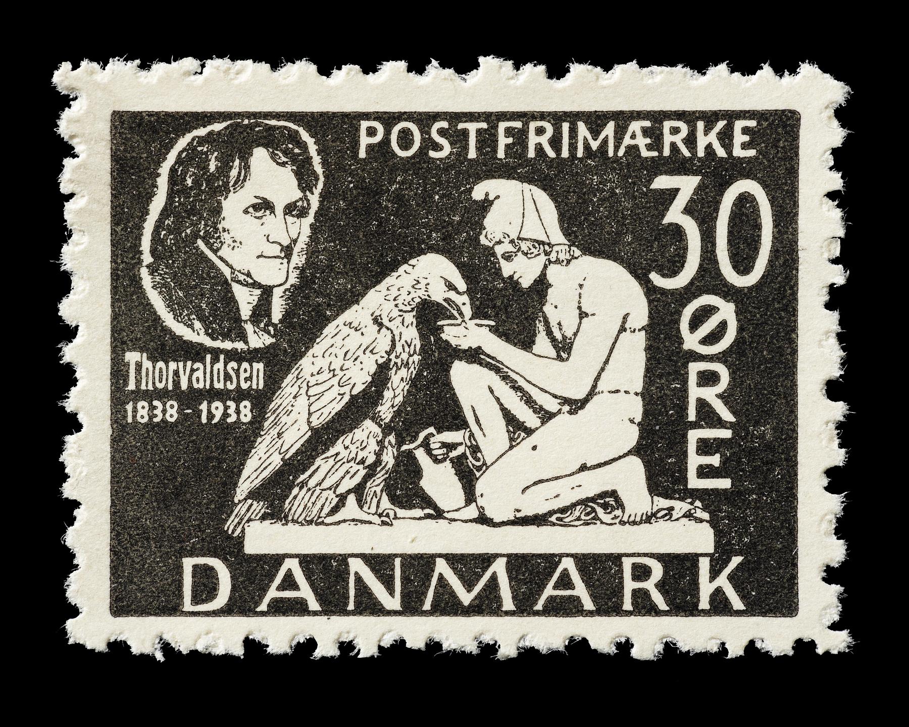 Prøvetryk af udkast til et dansk frimærke med Thorvaldsens Ganymedes med Jupiters ørn, E2341,23