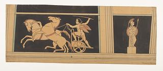 D1797 Amorin på vogn med en stejlende og en springende hest. Minerva