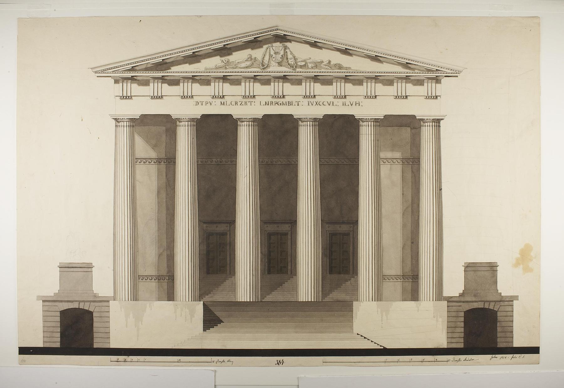 Theatre in Greek Style, Elevation of Doric Facade, D873