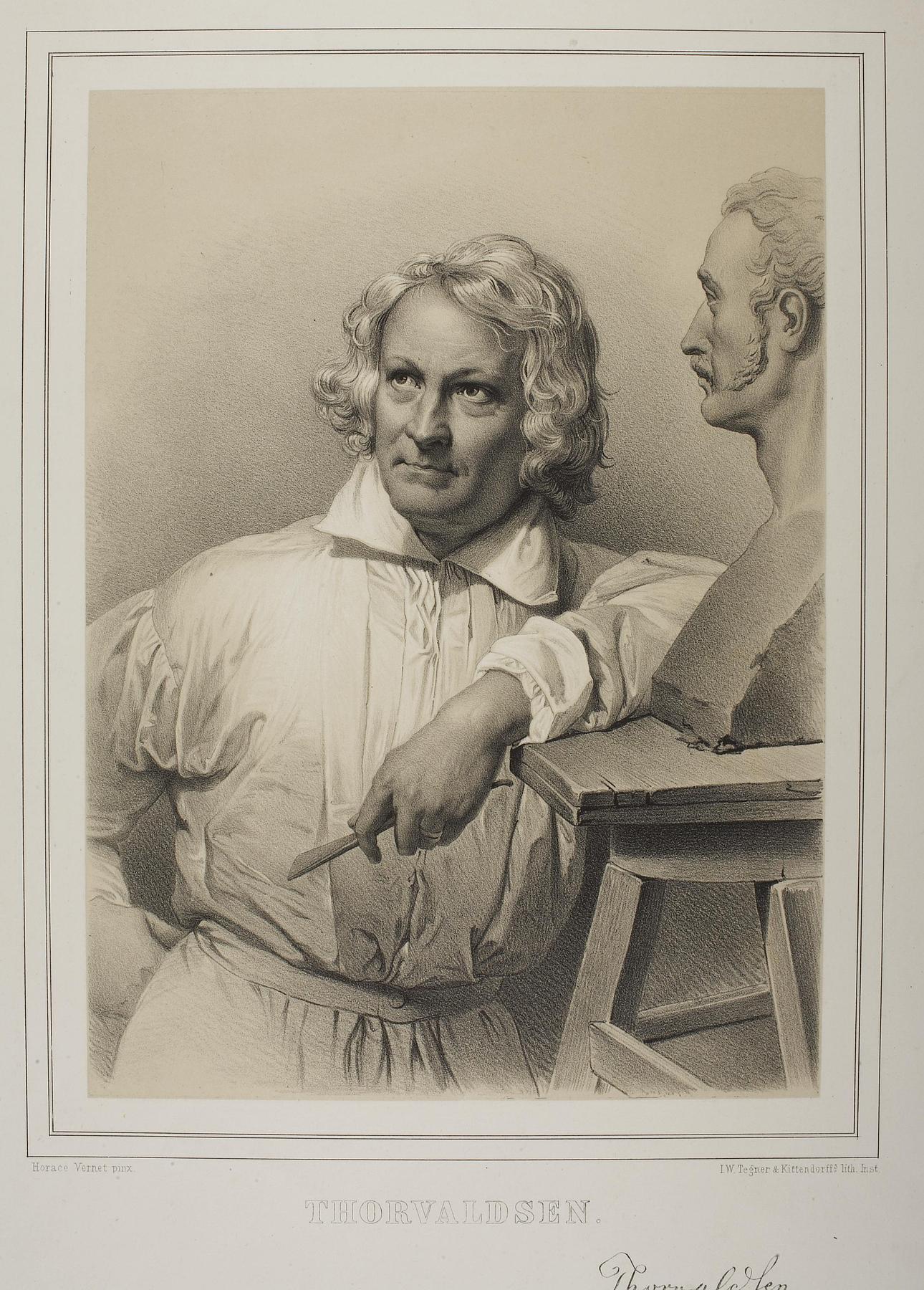 Portrait of Thorvaldsen modelling the bust of Vernet, E2093