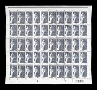 E2337 Sheet of 50 Danish stamps with Thorvaldsen's Jason with the golden skin