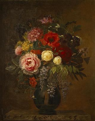 B234 Still Life with Flowers in an Antique Vase on a Marble Tabeletop