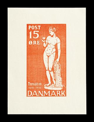 E2341,13 Prøvetryk af udkast til et dansk frimærke med Thorvaldsens Venus med æblet