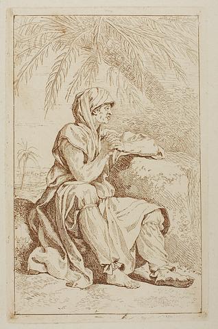 E798 Orientalsk mand, siddende under en palme